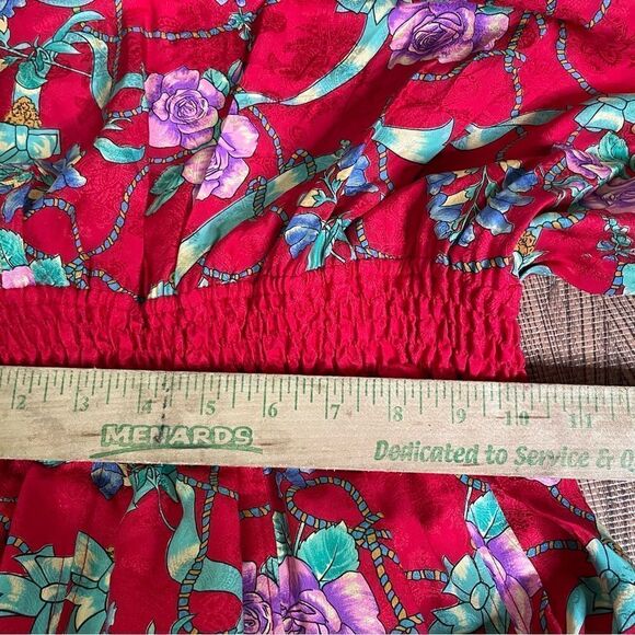 Vintage 80s Designer Diane Freis 100% Silk Beaded Plunge Floral‎ Midi Dress S M - Picture 11 of 12